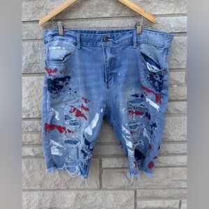 Smoke Rise Men’s Destroyed Spatter Paint Shorts Size 40 Y2K